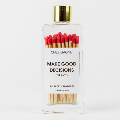 Chez Gagné - Make Good Decisions Matches - Glass Bottle Matchsticks  - Red