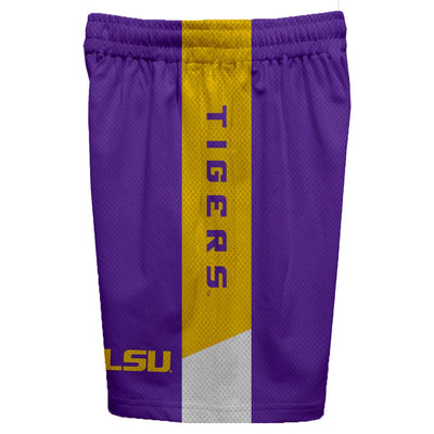 Vive La Fete - LSU Tigers Purple Stripes Boy Solid Gold Athletic Mesh Short