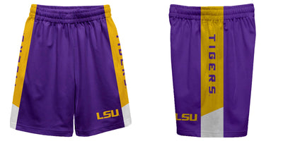 Vive La Fete - LSU Tigers Purple Stripes Boy Solid Gold Athletic Mesh Short