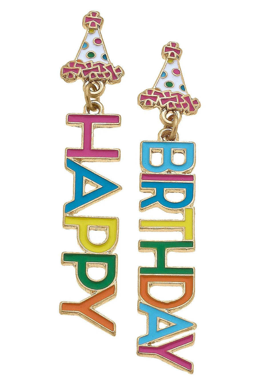 Happy Birthday Enamel Earrings in Rainbow Multi