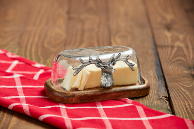 DEER GLASS WOOD BUTTER DISH