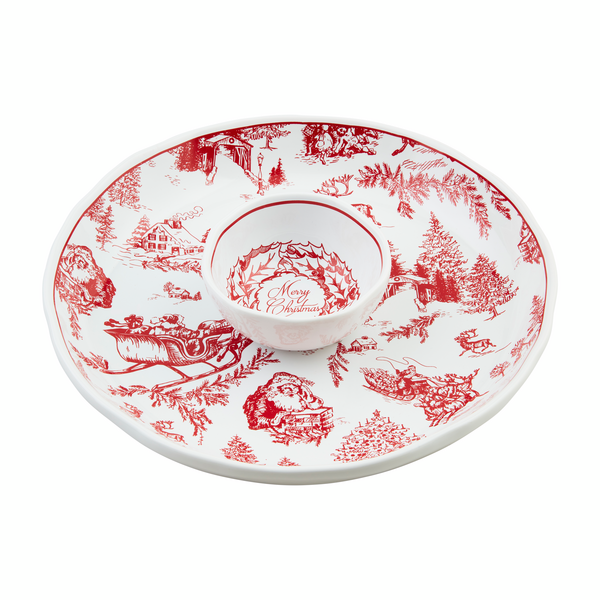 Toile Christmas Chip & Dip Set