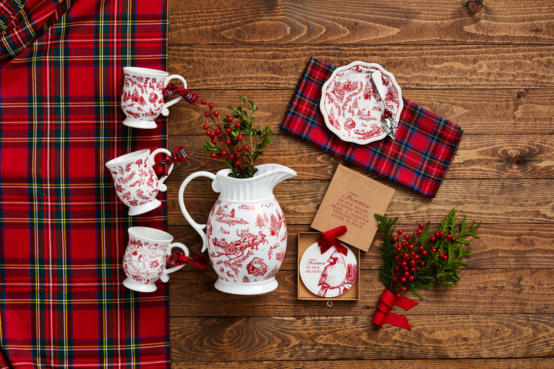 Toile Christmas Pitcher