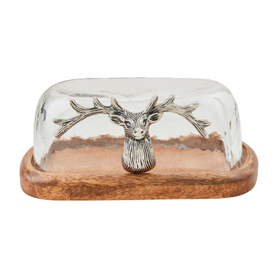 DEER GLASS WOOD BUTTER DISH