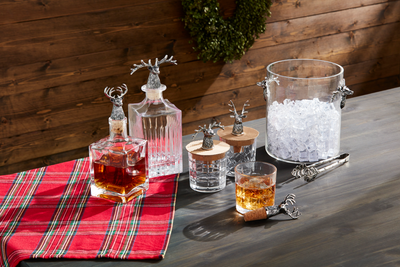 SM METAL DEER GLASS DECANTER