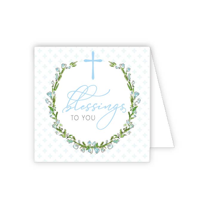 RosanneBeck Collections - Blessings to You Boy Blue Floral Wreath Enclosure Card