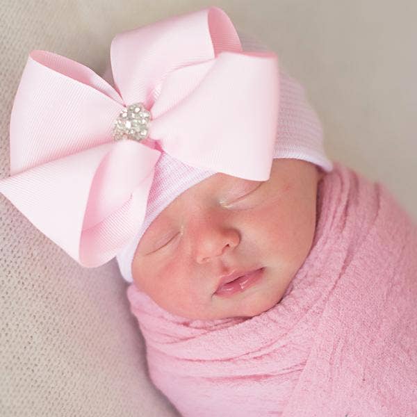 www.ilybean.com - BELLA BOW Newborn Girl Bow Hospital Hat - Baby Girl Hat