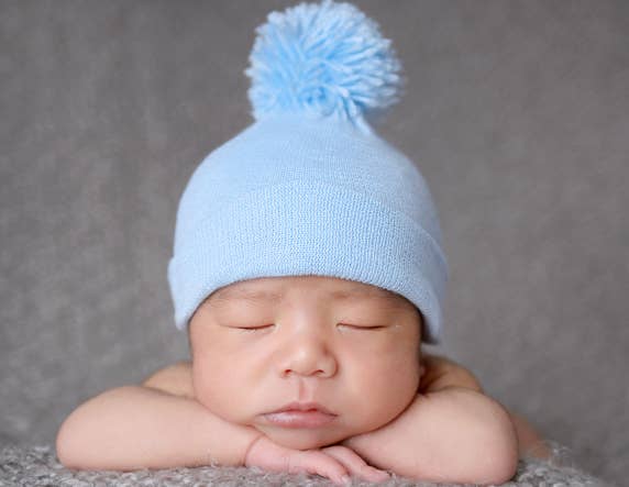 Newborn Pom Pom Hospital Hat - Blue