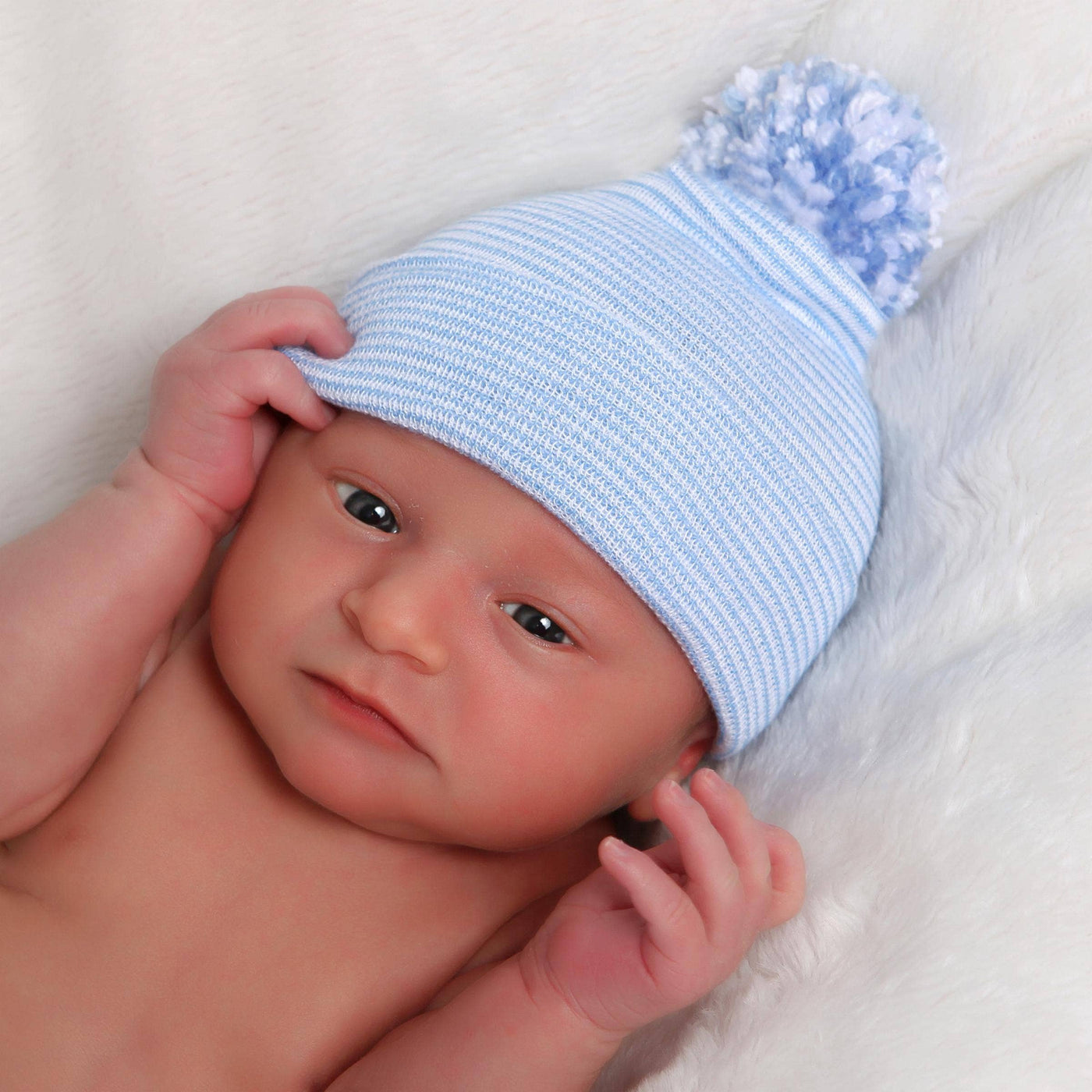 Striped Newborn Hat-Blue