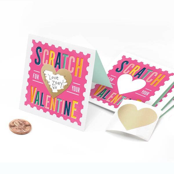 Inklings Paperie - Pink Stamp Scratch-off Valentines - 18pk
