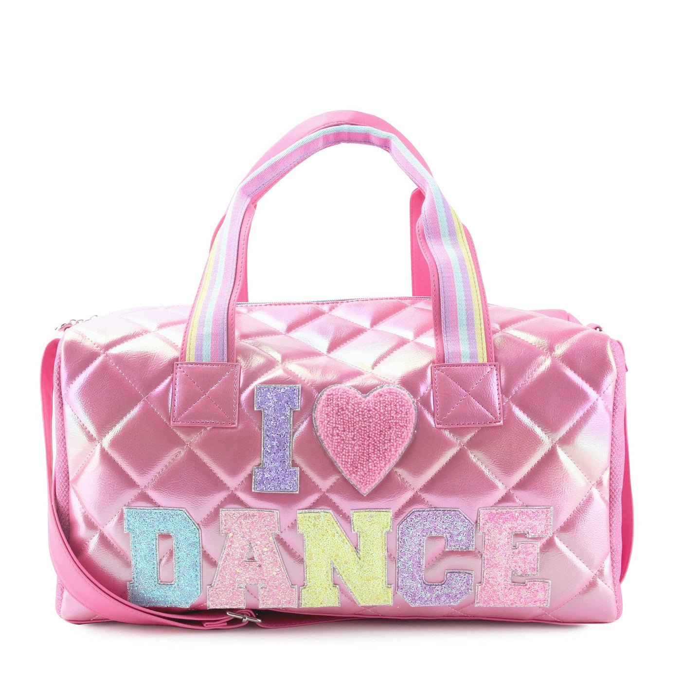 Miss Gwen's OMG Accessories - I 💗 Dance Quilted Metallic Large Duffle Bag