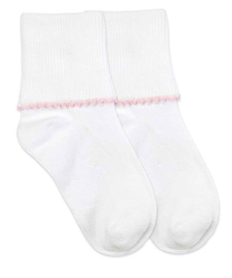 White Fold Down Socks with Pink Tatted Edge - Mumzie's Children