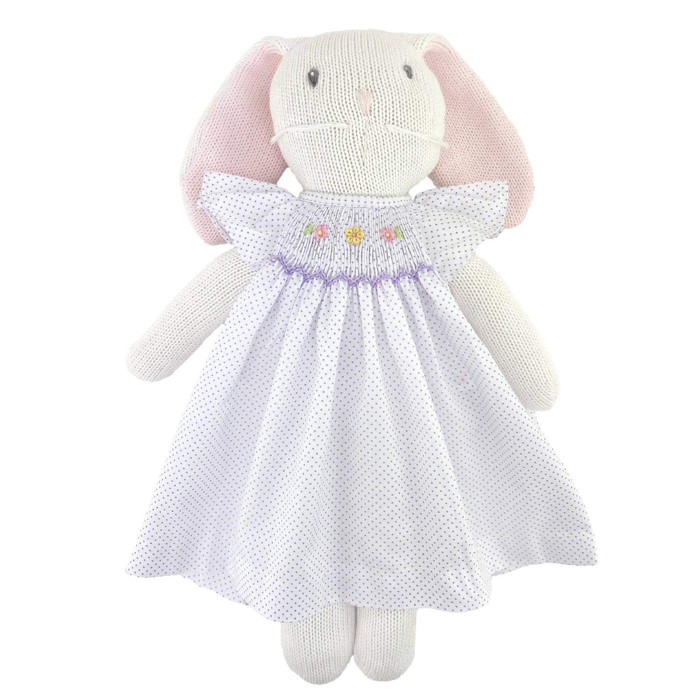 Petit Ami & Zubels - Knit Bunny Doll with Lavender Dot Dress