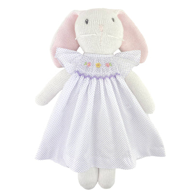 Petit Ami & Zubels - Knit Bunny Doll with Lavender Dot Dress