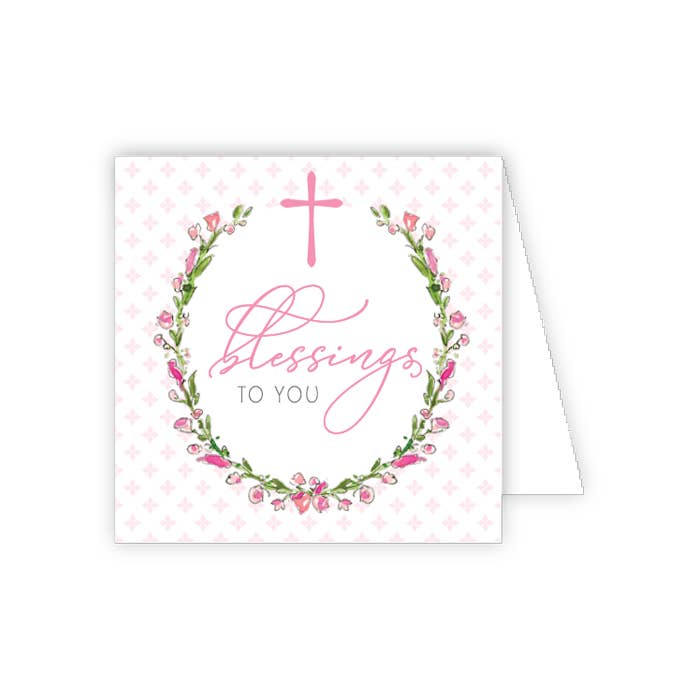 RosanneBeck Collections - Blessings to You Baby Girl Pink Floral Wreath Enclosure Card