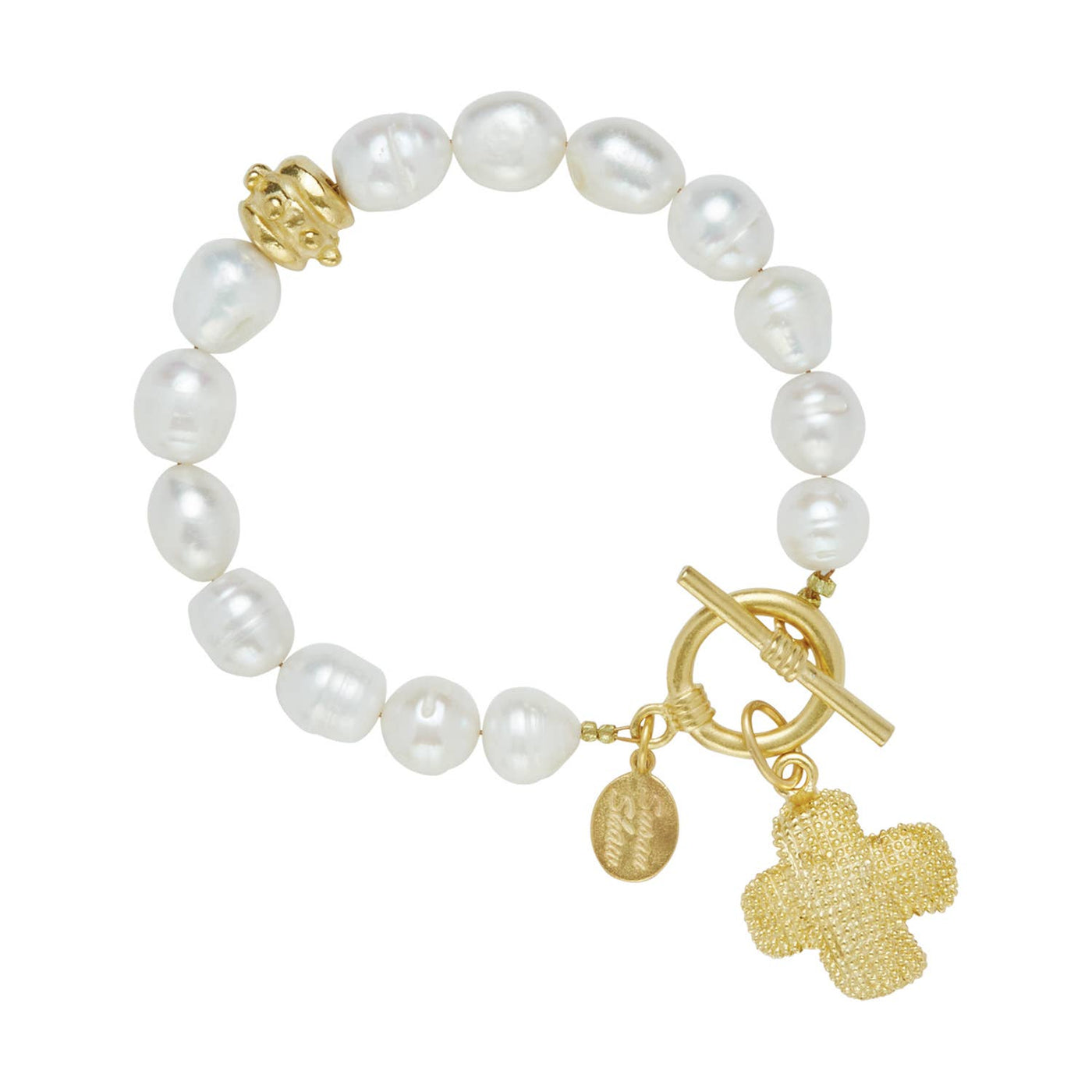 Susan Shaw - Gold Texas X's on Freshwater Pearl Bracelet