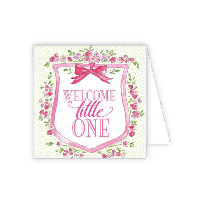 RosanneBeck Collections - Welcome Little One Pink Floral Crest Enclosure Card