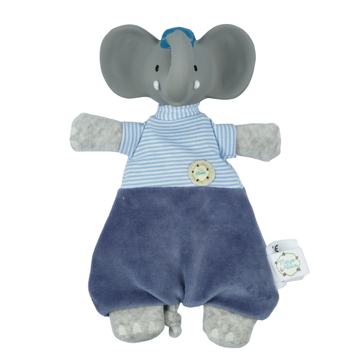 Tikiri Toys LLC - Alvin the Elephant Velour Lovey w/Nat. Rubber Teether Head - Mumzie's Children