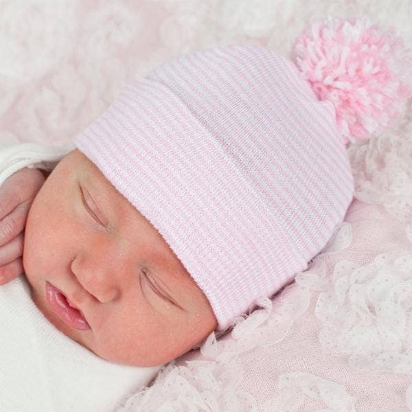 Striped Newborn Hospital Hat-Pink