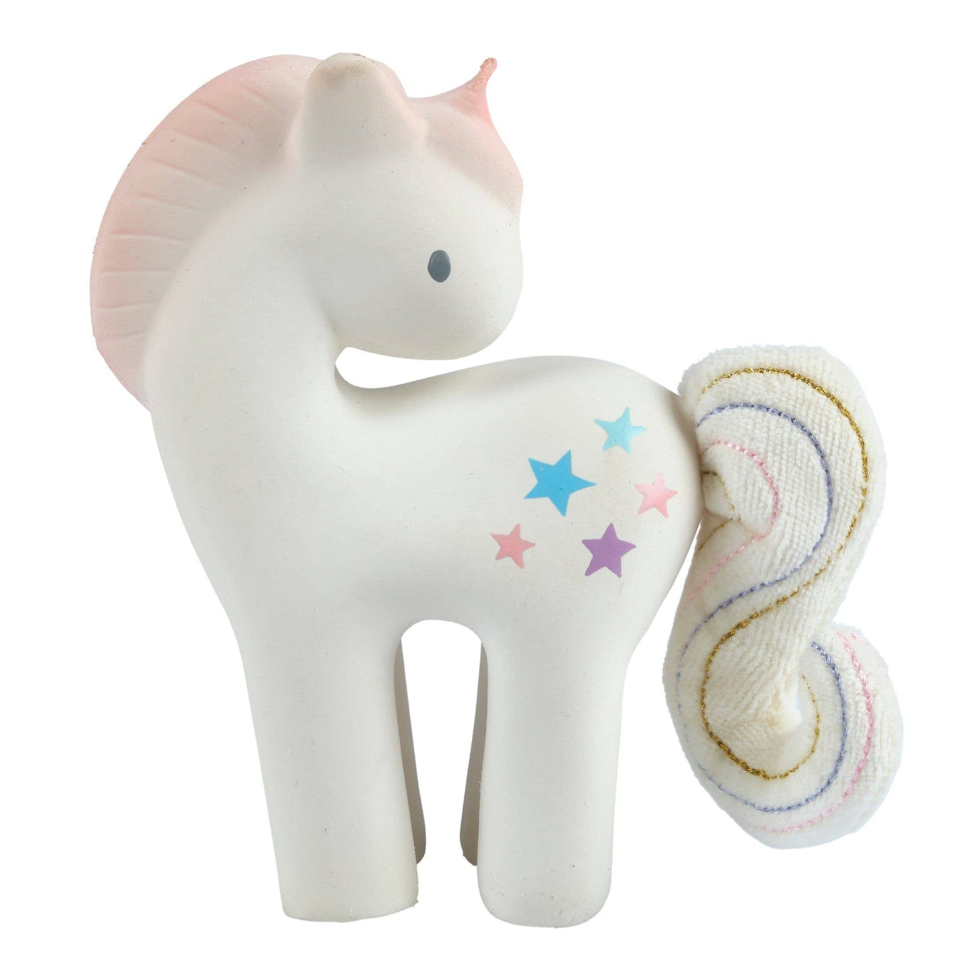 Tikiri Toys LLC - Cotton Candy Unicorn - Natural Rubber Rattle w/Crinkle Tail - Mumzie's Children