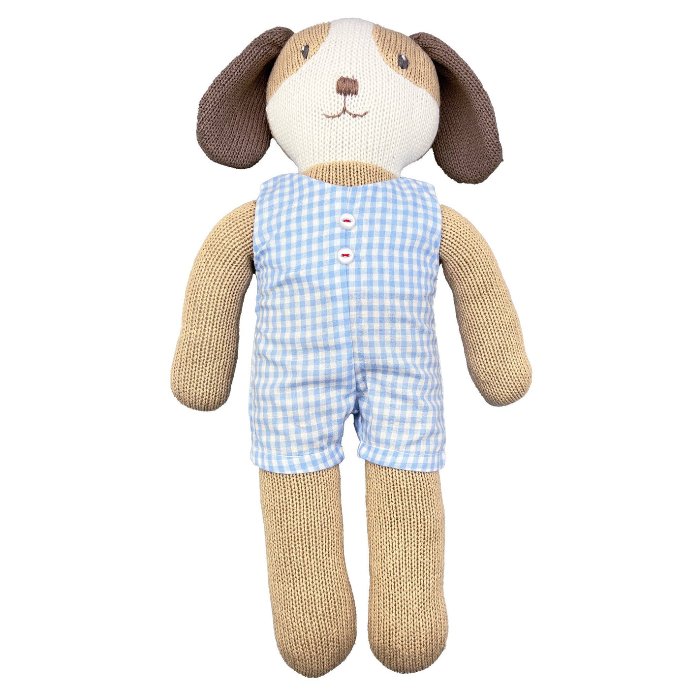 Petit Ami - Knit Dog Doll with Blue Check Romper