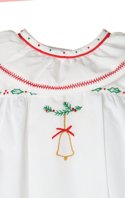 Vintage Christmas Ruffle Dress with Red Embroidery - Mumzie's Children