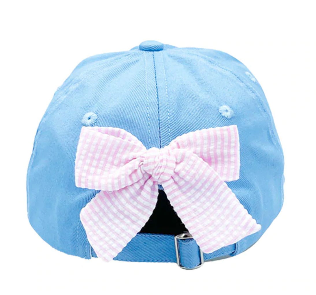 Bits&Bows-Bow Hat-Blue with Pink Striped Bow and Bunny - Mumzie's Children