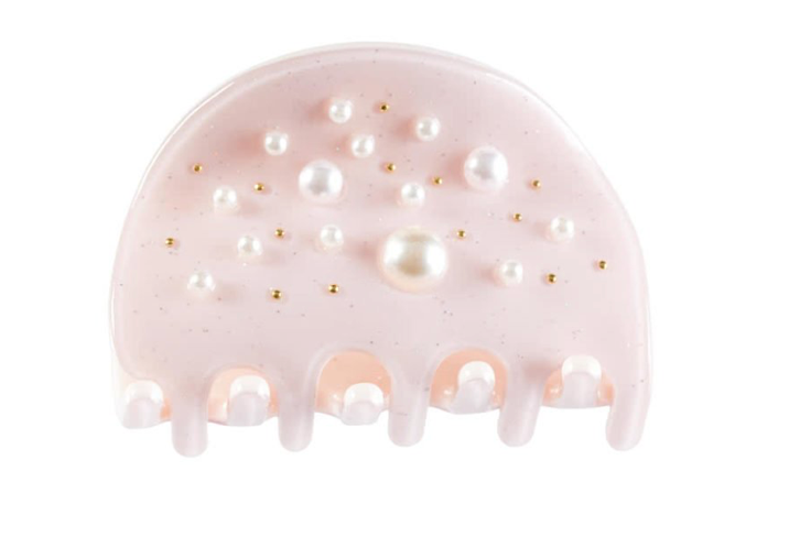 Milledeux Small Hair Claw w/Pearls-Powder Pink w/Glitter - Mumzie's Children
