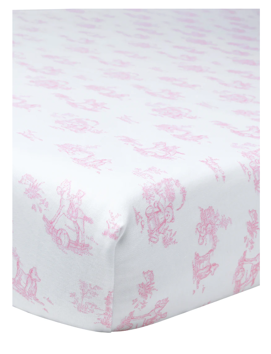 Pink Toile Crib Sheets-Pink
