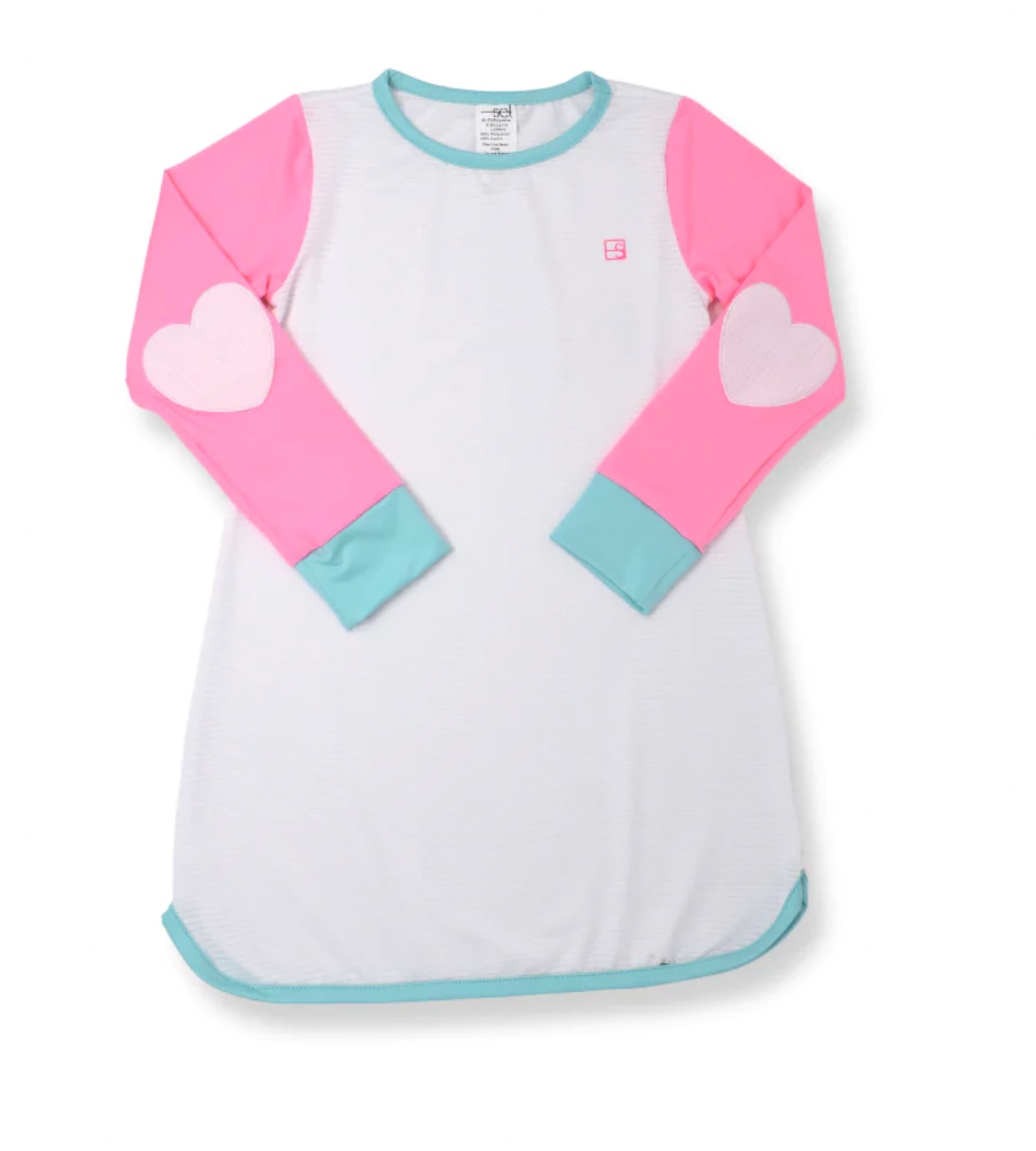 Tinsley Tennis Dress LS-Blanc/Turq/Coeur