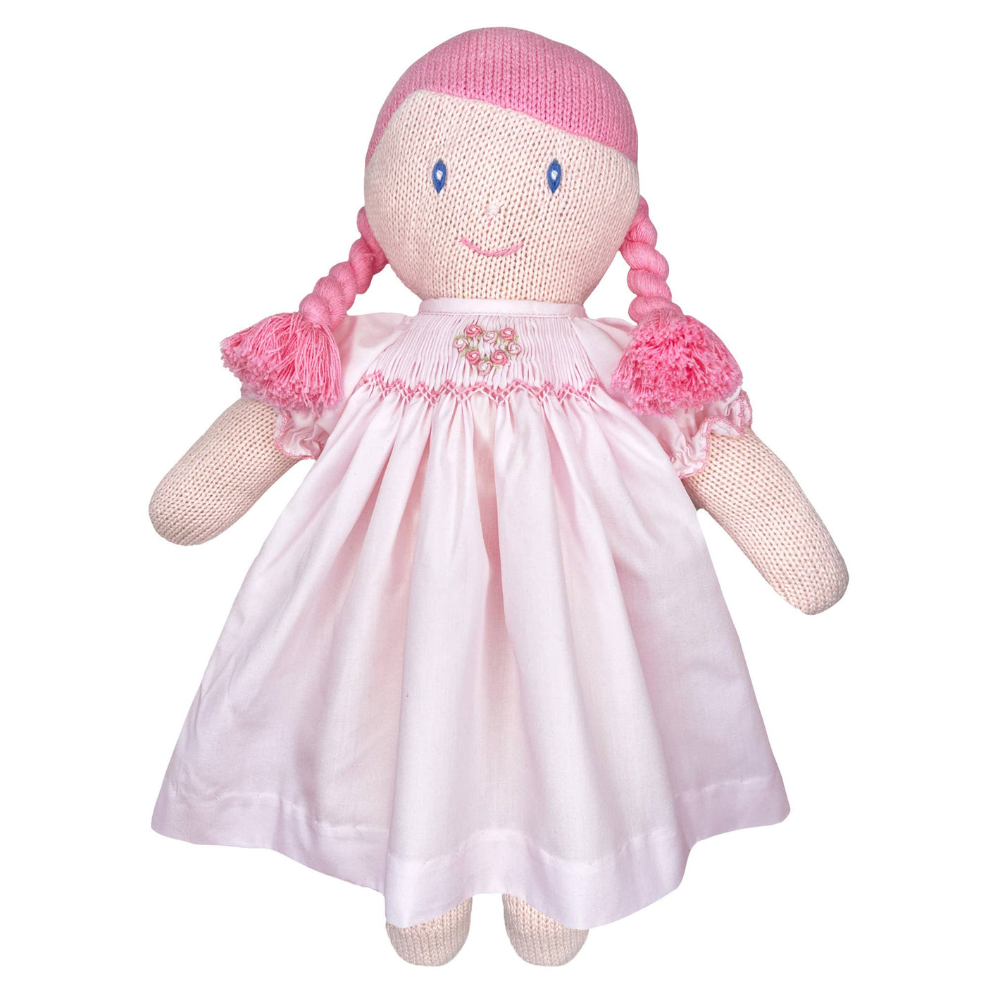 Petit Ami & Zubels - Knit Girl Doll with Pink Smocked Dress