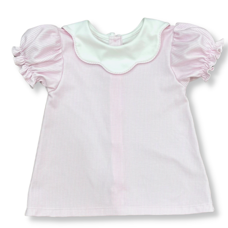 Scarlett Scallop Top- Pink Mini Gingham-Presale - Mumzie's Children