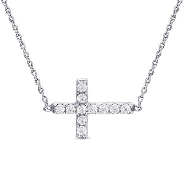 Lily Nily - Sideways Cross CZ Necklace In Sterling Silver