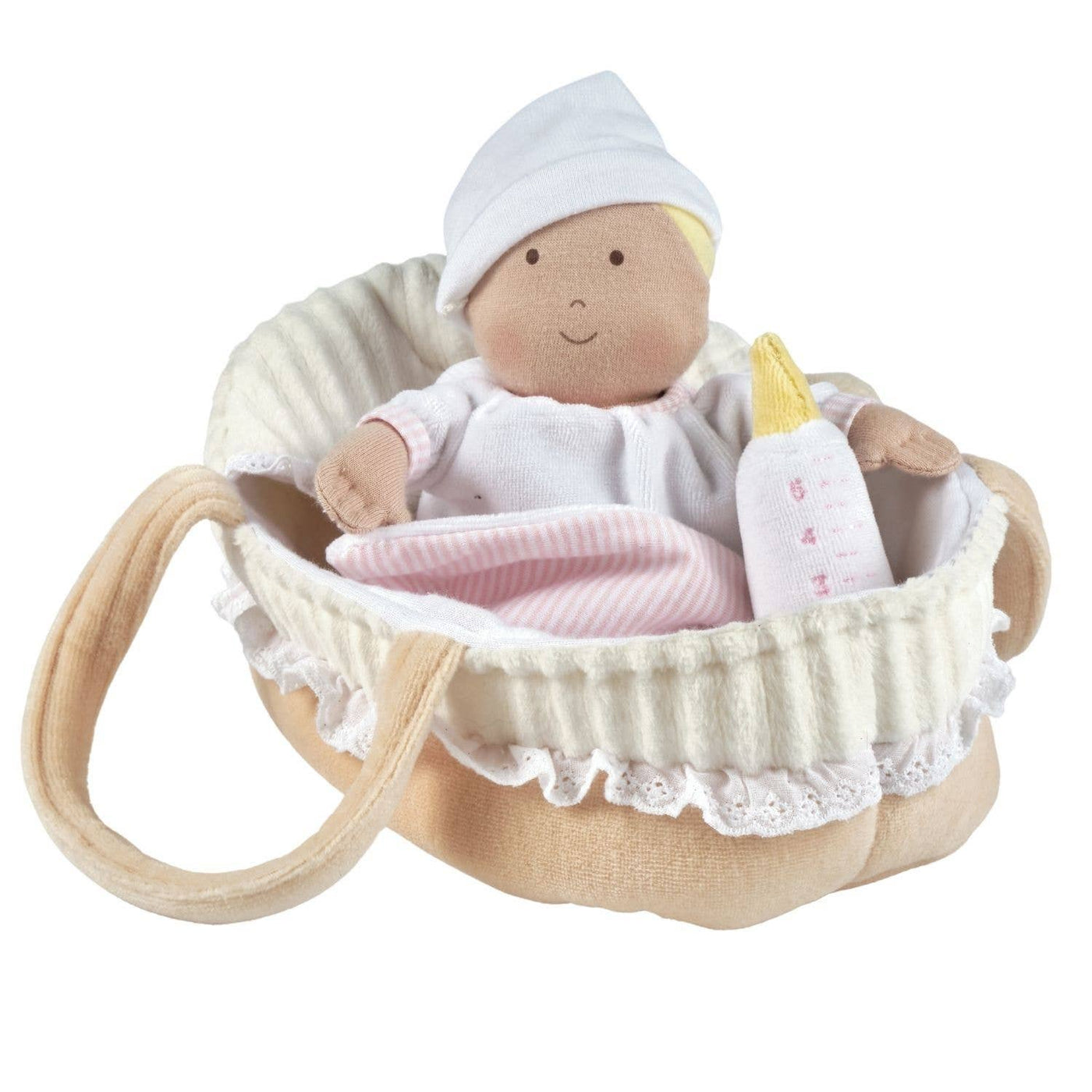 Tikiri Toys LLC - Carry Cot With Baby Grace , Bottle & Blanket - Mumzie's Children