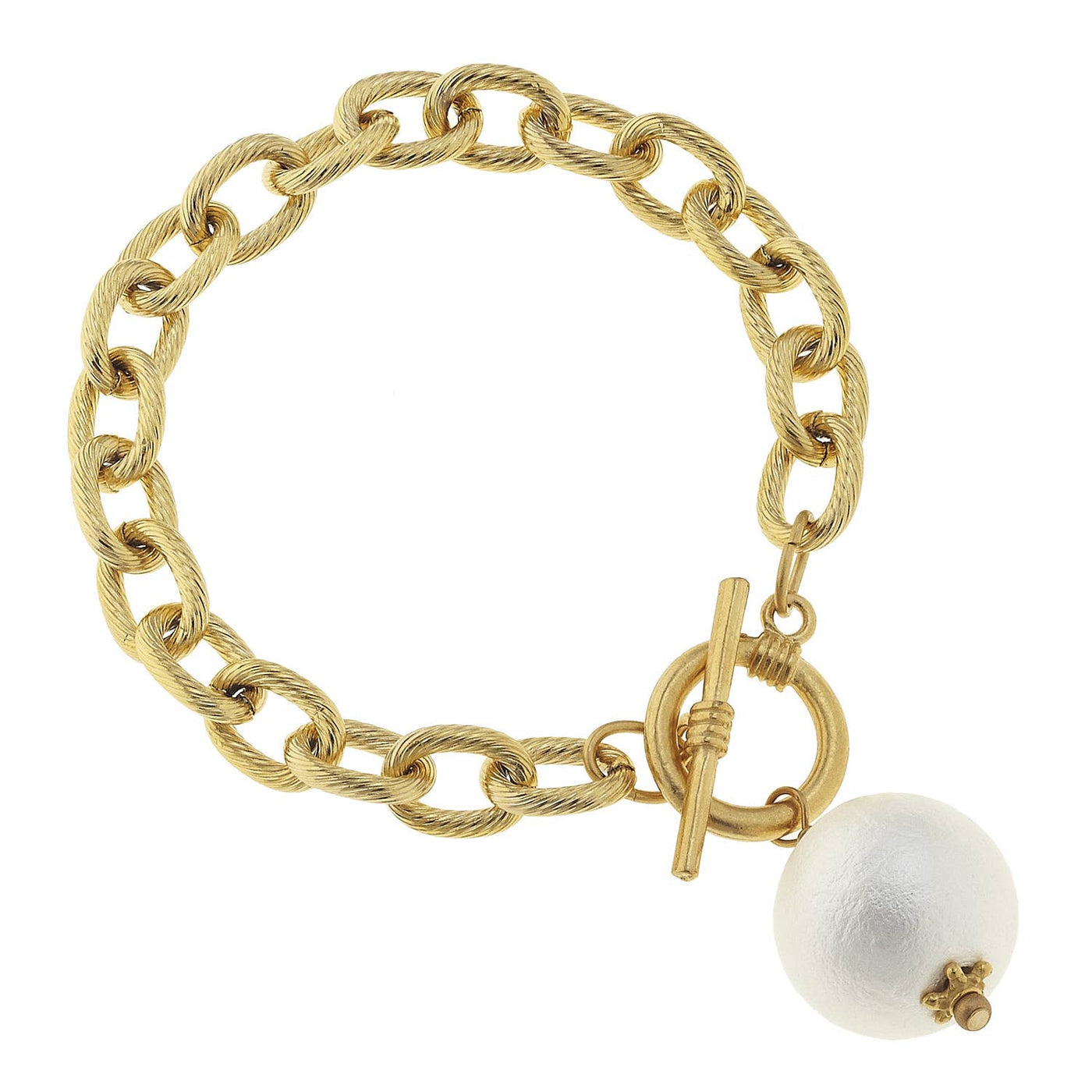 Susan Shaw - Gold and White Cotton Pearl Toggle Bracelet