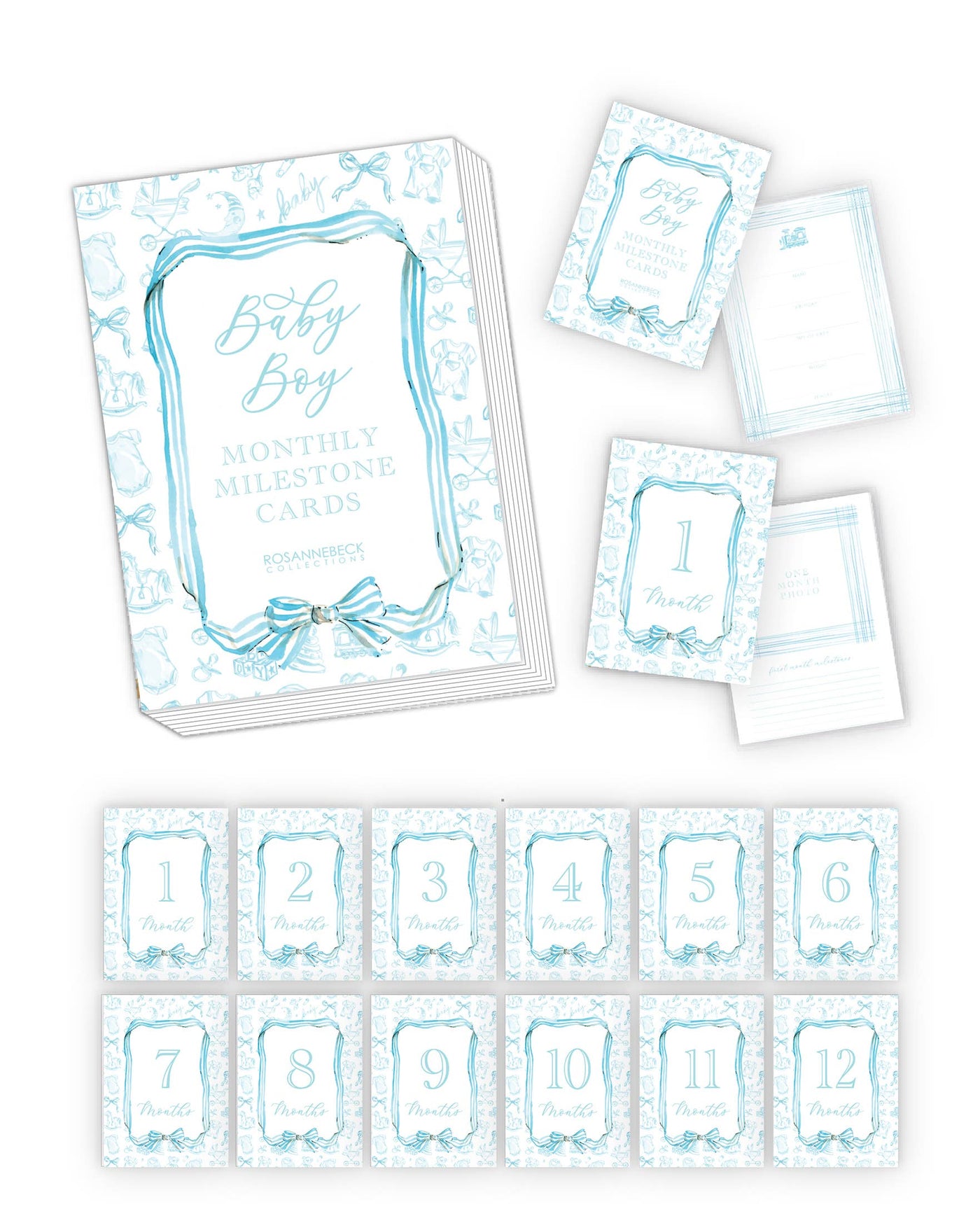 RosanneBeck Collections - Handpainted Baby Toille Pattern Blue Milestone Cards