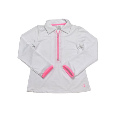 Heather Half Zip Pullover- White w/ Pink Zipper & Piping - Mumzie's Children