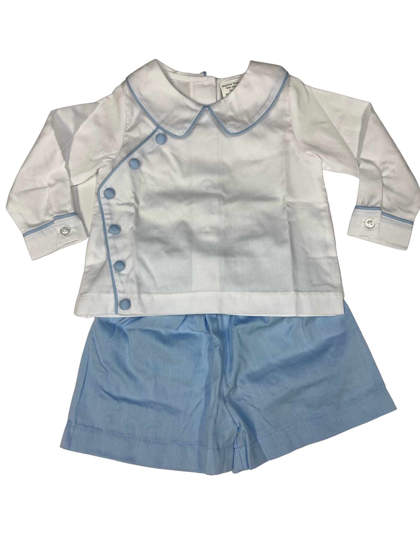 Boys White and Light Blue Collared button top and Short set - Mumzie's Children