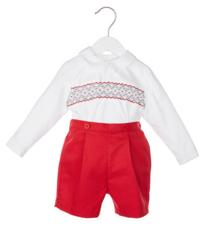 Shorts with Insert Smocked Shirt- Red - Mumzie's Children