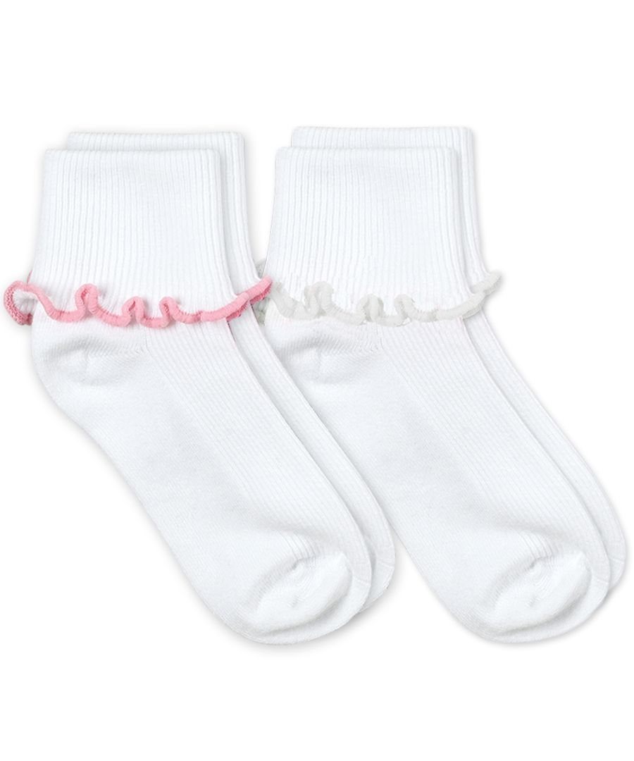 Rolled Hem Fold Over Socks-Pink/White 2PK - Mumzie's Children